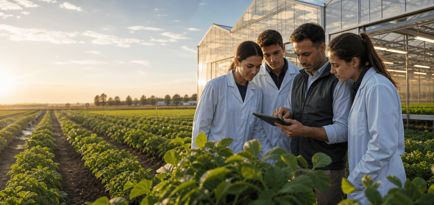 Estudiantes y docente trabajando en un entorno agroindustrial