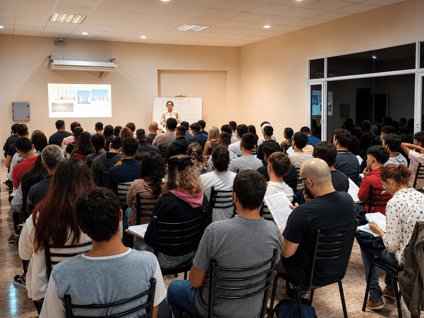 Clase presencial con una docente frente a estudiantes del Instituto Montero